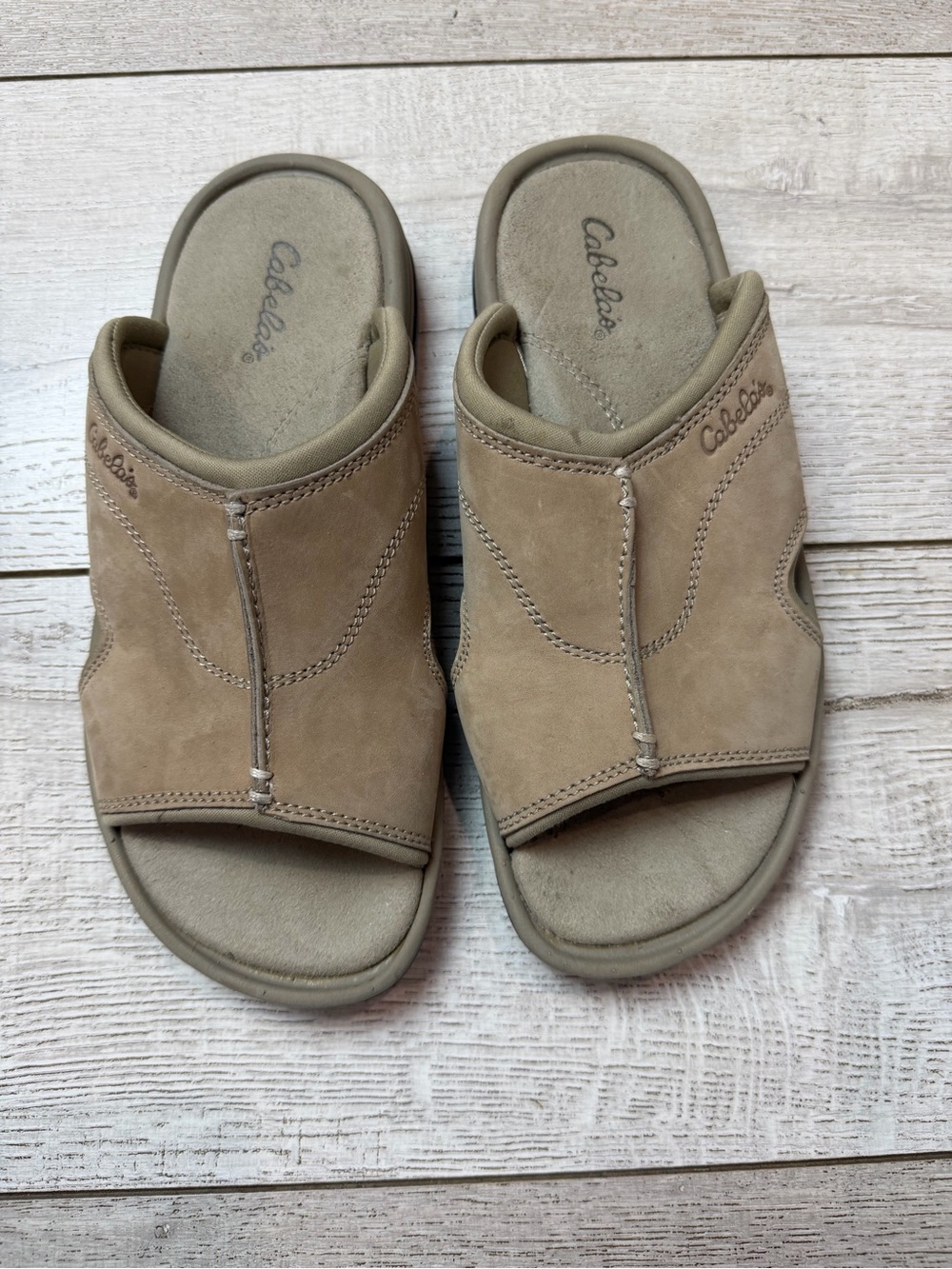 Cabela’s Tan Leather Slide Sandals Comfort Slip On Women’s size 9